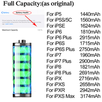 Wysokiej jakości 0 cykli baterii dla iPhone 5S 5C SE 6 6S 7 8 Plus 4 4S 5 X XR XS 11 Pro Max dla Apple SE2 iPhone7 iPhone8 5